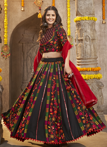 Designer Viscose Rayon Embroidered Work Black Navratri Outfit